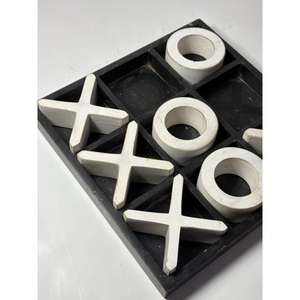 Jeu de Tic-Tac-Toe en Bois Noir et Blanc, Jeu de Société d'Intérieur, Jeu Artistique Fait Main en Bois, Décoration de Table, Divertissement - Product Image 2
