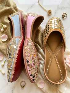 Chaussures pour femmes Khussa légères et brillantes, ornées de perles et de miroirs, brodées à la main, magnifiques, antidérapantes et personnalisables - Product Image 6