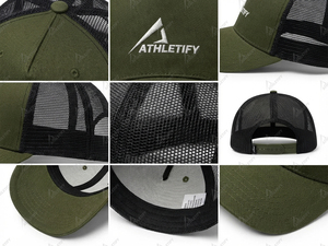 Gorra de Béisbol Trucker ATHLETIFY con Logotipo, de Alta Calidad, Deportiva, Casual, para Hombre y Mujer, Diseño Personalizado en Verde Oliva, 5 Paneles, Malla Ajustable - Product Image 5