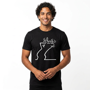 Camiseta Negra de Manga Corta para Hombre, Diseño de Reno Blanco con Líneas Artísticas, Cuello Redondo, Estilo Casual, Talla Grande, 100% Algodón, Estilo Urbano - Product Image 3