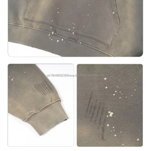Sudadera con Capucha Estilo Urbano, Decolorada por el Sol, Corte y Costura Personalizados, Lavado Ácido, Ropa de Algodón Decolorada por el Sol, Sudaderas con Capucha para Hombre - Product Image 3