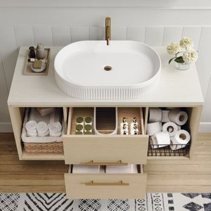 Mobile Bagno Moderno da Parete 99,75 cm con Lavabo Ovale in Ceramica, Mobile Sospeso in Legno Massello Multistrato con Cassetti a Chiusura Ammortizzata - Product Image 3