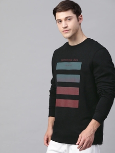 Sudadera Negra de Cuello Redondo para Hombre, Corte Regular, Logotipo Estampado, Informal, Tejida, 100% Algodón, para Otoño - Product Image 1