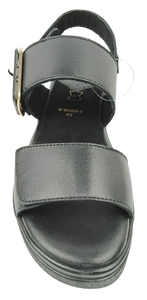 Sandales noires en cuir véritable à plateforme, bout ouvert, semelle épaisse, fermeture à lanières, chaussures plates d'été antidérapantes - Product Image 3