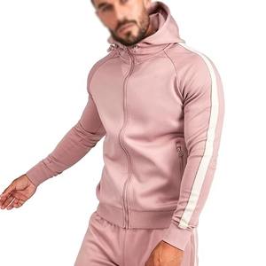 Ropa Deportiva Casual de Alta Calidad al Por Mayor a Bajo Precio para Hombre, Conjuntos Deportivos para Correr, Diseño a Rayas, Trajes de Algodón con Cierre de Cremallera, 2 Piezas - Product Image 2