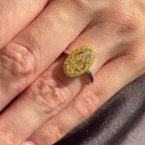4ct Fancy Yellow Oval Diamond Halo <b>Ring</b> Antique Cut Fine Jewelry 0.30ct Yellow 14K White Gold <b>Statement</b> Engagement <b>Ring</b> for Sale - Product Image 3