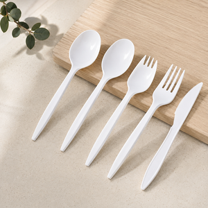 Cuillère en plastique écologique EcoRev ECO72, blanche, en PP de qualité alimentaire, jetable, personnalisable avec logo, pour fêtes - Product Image 4