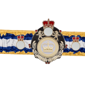 Ceinture de championnat royale avec design couronne, tissu bleu et or, ceinture de titre haut de gamme pour événements - Product Image 2