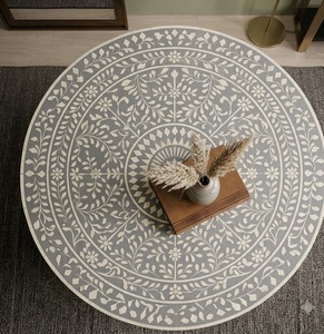 Mesa de Centro Redonda de Resina con Incrustaciones de Hueso, Diseño Geométrico Floral, Mueble Moderno para Sala de Estar - Product Image 2