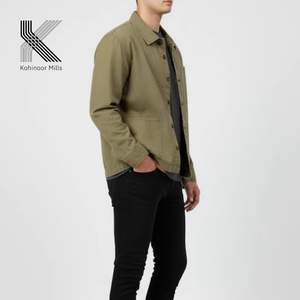 เสื้อเชิ้ตผ้าฝ้าย 100% สีเขียวมะกอก แบบลำลอง สำหรับฤดูหนาว ย้อมสีพื้น สำหรับผู้ชาย บริการ OEM 135 GSM - Product Image 3