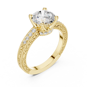 Anillos Clásicos Vintage de Compromiso, Boda y Aniversario, con Diamante Cultivado en Laboratorio de 2 Quilates, Color E, Claridad VS1, Corte Redondo, en Oro Sólido de 14K - Product Image 3