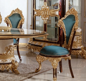 ชุดโต๊ะรับประทานอาหารรูปวงรีไม้สักทองคำหรูหราสไตล์ยุโรปคลาสสิกแกะสลักโบราณเป็นมิตรกับสิ่งแวดล้อม เฟอร์นิเจอร์รับประทานอาหารสำหรับโรงแรม - Product Image 2