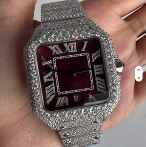 Nouvelle Arrivée Montre Chronographe Homme Luxe Hip Hop Plaqué Or Diamants Carrés Entièrement Sertis avec Bracelet en Tissu - Product Image 2