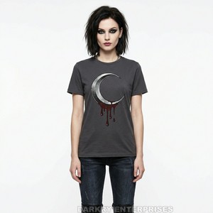 Camiseta Gráfica Gótica Personalizada para Mujer, Camiseta de Algodón con Estampado de Luna Sangrienta, Top Femenino Estético Grunge, Ropa Punk Vintage para Mujer - Product Image 3