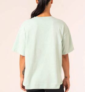 T-shirt ample à col rond pour femme, bleu clair uni, coupe ample, manches courtes, 100% coton jersey, pour le printemps et l'été - Product Image 5
