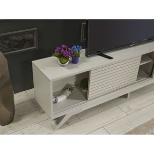 Mobile TV FurnisHome Store Luxia 67 Pollici Stile Mid-Century Moderno Grigio con 2 Ante Scorrevoli e 2 Ripiani, Unità a 4 Cassetti - Product Image 2