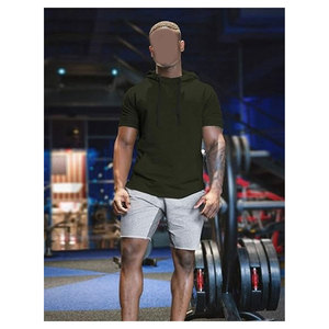 เสื้อฮู้ดแขนสั้นผู้ชายสำหรับออกกำลังกาย เสื้อสเวตเชิ้ตทรงเข้ารูป เสื้อพูลโอเวอร์ผ้าฝ้ายมีฮู้ด เสื้อยืดน้ำหนักเบา ระบายอากาศได้ดี - Product Image 4