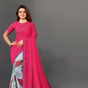 Традиционная Женская сари с принтом из жоржета, блузка без швов, многоцветная Женская одежда, Лучшая цена, Индия