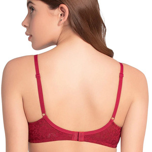 Conjunto de sujetador con aros y encaje rojo para mujer, copa completa, push-up, tirantes ajustables, estampado floral, sexy, para uso diario - Product Image 2