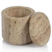 Boîte de rangement en marbre travertin de luxe avec couvercle pour cuisine et salle de bain, boîte de rangement en pierre beige moderne au design élégant