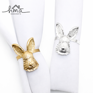 Decorative Brass Rabbit <b>Head</b> Napkin Ring Set Elegant Animal Design Table Decor for Dining Wedding and Festive Use - Product Image 1