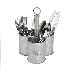 Caddie en métal blanc vieilli, style fermier charmant, organisateur de cuisine galvanisé pour ranger les couverts, les ustensiles et les fournitures d'artisanat - Product Image 5