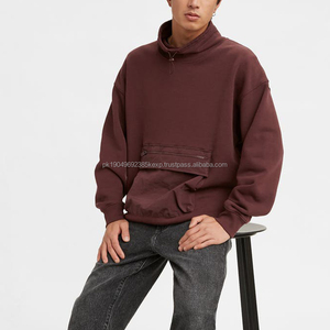 Sweat-shirt à capuche pour homme Dec Oem Streetwear, avec cordon élastique, poche zippée, uni, de qualité supérieure, couleur bordeaux, col montant - Product Image 3