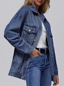 Veste en jean unie personnalisée coupe-vent ample à manches longues pour l'hiver, respirante avec poche poitrine - Product Image 2