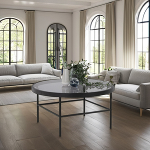Premium Modern <b>Round</b> Tempered Glass <b>Top</b> and Metal Base Design Coffee <b>Table</b> for Living Room and Office Waiting Area - Product Image 1