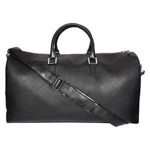Premium Luxury Black Genuine <b>Leather</b> Casual <b>Duffle</b> <b>Bag</b> <b>Men</b> Large Capacity Weekend Travel Gym Sports Water Resistant Polyester - Product Image 1