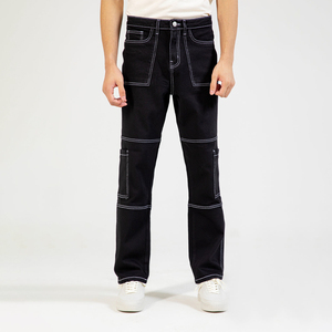 <b>Men</b> Black Contrast Stitch Pants Classic Utility Cut <b>Belt</b> Loops Zip Fly Multi-Pocket Bulk Supply Classic style Casual street wear - Product Image 1