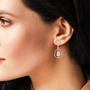 Designer Rose Gold 14K Lab Grown <b>Diamond</b> Polygon <b>Dangle</b> <b>Earrings</b> with Micro Pave <b>Diamond</b> Trendy Elegant Party Wear Jewelry - Product Image 4