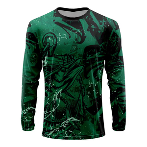 เสื้อแรชการ์ดป้องกันแสงแดด UPF 50+ สำหรับผู้ชาย พิมพ์โลโก้ได้ตามต้องการ เสื้อตกปลา เสื้อเดินป่า แขนยาว ป้องกันรังสียูวี ผลิตจากโพลีเอสเตอร์ - Product Image 5