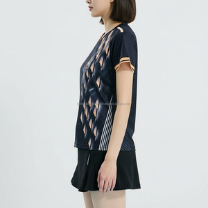 Uniforme de Bádminton para Mujer, Estampado, Cuello en V, Manga Corta, Transpirable, Personalizado, OEM, Venta al Por Mayor - Product Image 2