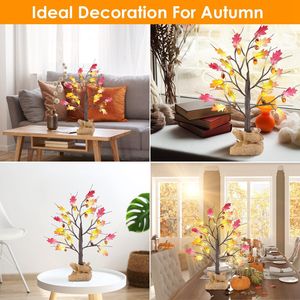 2Pcs 2FT Battery-Powered Artificial <b>Lighted</b> Maple Tree <b>with</b> 24Pcs Warm White LED Beads and 6Hrs <b>Timer</b> for Tabletop Fall Display - Product Image 6