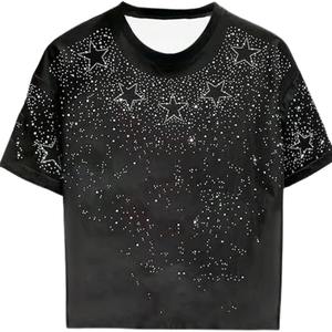 Camiseta con Pedrería de Estrellas para Mujer y Hombre, 100% Algodón, con Cristales Brillantes, Top de Moda, Ropa Urbana de Lujo, con Logotipo Personalizado - Product Image 1