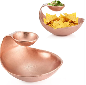 Gold Snack Serving Bowl with Dip Holder | 2-in-1 Chip & Dip Bowl | Metal Serving Dish | Party Serving Set | Ramadan <b>Eid</b> - Product Image 1
