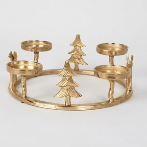 Luxury Gold Metal <b>Christmas</b> <b>Candle</b> Holder Ring with <b>Christmas</b> <b>Tree</b> Reindeer Accents Candlestick Centerpiece Wholesale Home Decor - Product Image 1