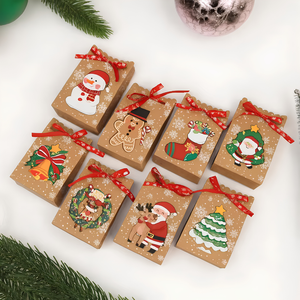 Sacs cadeaux personnalisés en kraft pour Noël avec ruban, emballage imprimé pour biscuits de boulangerie, bonbons, snacks et produits de saison pour la vente au détail - Product Image 4