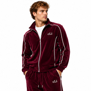 Premium Velour Hoodies Sportswear Sets Custom Piping Full Zip Stand Collar <b>Jacket</b> Relaxed Fit Pants Casual Style Luxury <b>Velvet</b> - Product Image 2
