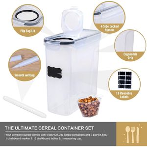 Set di 6 Contenitori Ermetici per Cereali Secchi Senza BPA, 4 da 4L + 2 da 2,5L, Dispenser in Plastica per Conservazione e Preservazione degli Alimenti - Product Image 5
