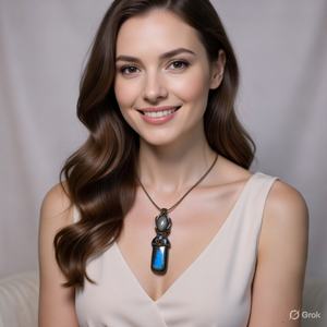 Colgante de Macramé Vertical Doble de Aleación de Zinc |   Piedra Preciosa Azul Brillante, Cristal Curativo, Forma de Bola de Bambú, Joyería Unisex | - Product Image 1