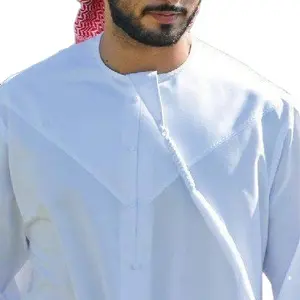 Pamuklu İslami elbise erkek suudi arap tasarım uzun Thobe giyim müslüman erkekler Thobe/yeni v tarzı erkekler daffah