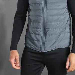 Men's Hooded Puffer Vest Turtleneck Zipper Front Logo Solid Color Windproof <b>Winter</b> Casual Slim Fit Polyester Wadding - Product Image 6
