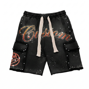 Custom Logo Casual Oversized Street Style T-Shirt Frayed Rhinestone <b>Knitted</b> Shorts Fashion Summer <b>Set</b> Breathable T-Shirt <b>Set</b> - Product Image 4
