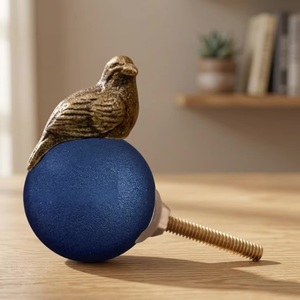 Beads Art Resin Wood Metal <b>Drawer</b> <b>Knob</b> <b>Silver</b> Bird Topper Blue Contemporary Design Eco-Friendly Adjustable Bedroom Furniture - Product Image 1