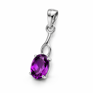 Pendentif tendance en argent sterling plaqué rhodium avec améthyste taille ovale – Cadeau minimaliste fait main pour elle, bijoux de février - Product Image 2