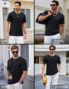 Camiseta de Manga Corta para Hombre, Cuello Redondo, Color Negro, Corte Regular, Estilo Casual, Tejido de Algodón Transpirable - Product Image 4
