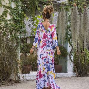 Hermoso y Elegante Kaftán Indio Hecho a Mano de Algodón para Mujer, Cuello en V, Manga Media, Largo Maxi, Estilo Wrap, Tie-Dye, Recto, Regalo para Ella, Venta al por Mayor - Product Image 3