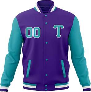 Men's Navy Blue Varsity <b>Jacket</b> With White Sleeves And Letter T Front Custom Name Number Back Preppy Style Regular Fit - Product Image 5